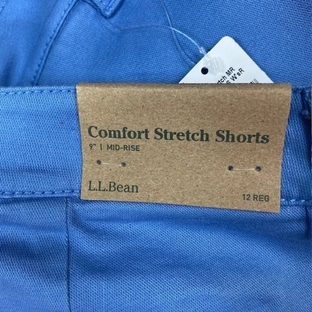 L.L.Bean Women Comfort Stretch Shorts 9 Inch Mid Rise Flag Blue‎ Size 12 Reg NEW